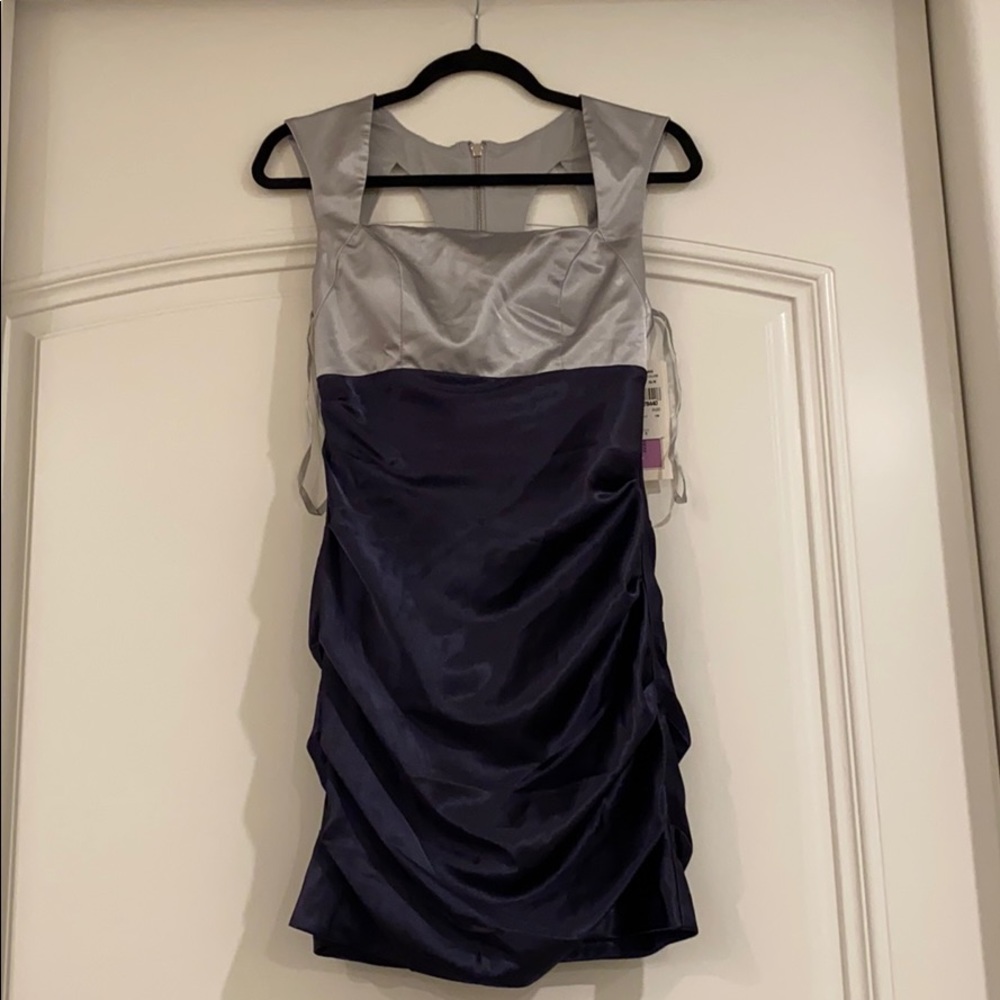 Pretty silky silver and blue cocktail dress
